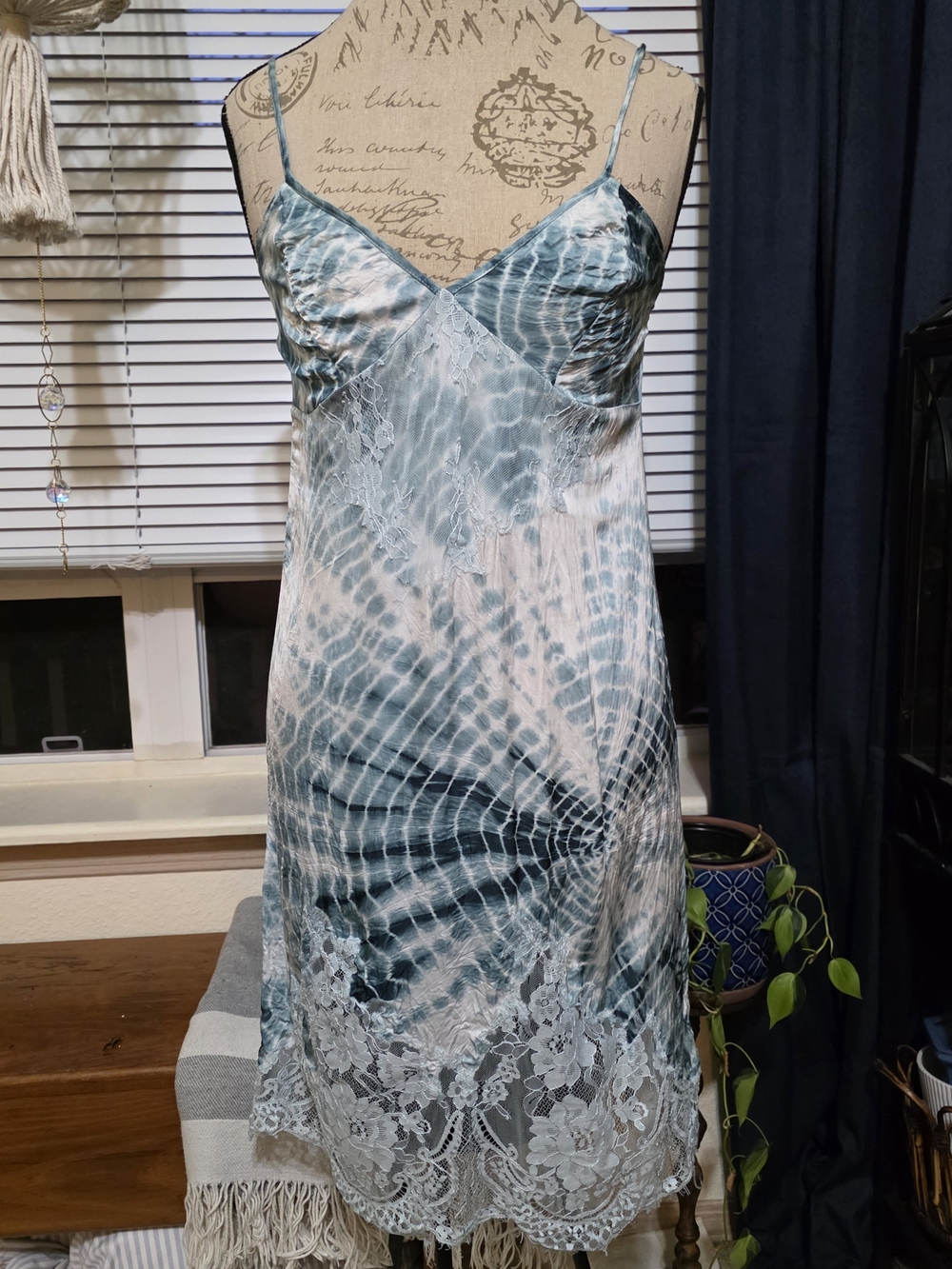 Free People Intimately Blue Tie-Dye Lace Slip Dress